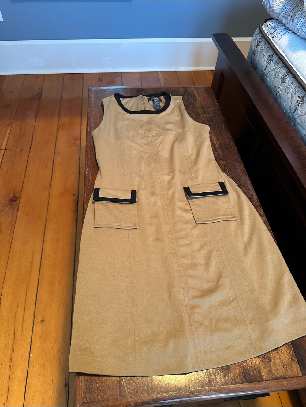 Jessica Tan Shift Dress with Black Trim